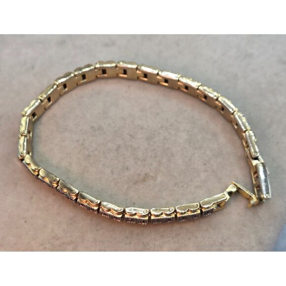 Vintage Two Tone Diamond Cut Square Link Chain Tennis Bracelet - Picture 4 of 4
